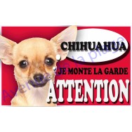 Plaque Attention Je monte la garde - Chihuahua beige
