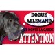 Plaque Attention Je monte la garde - Dogue Allemand