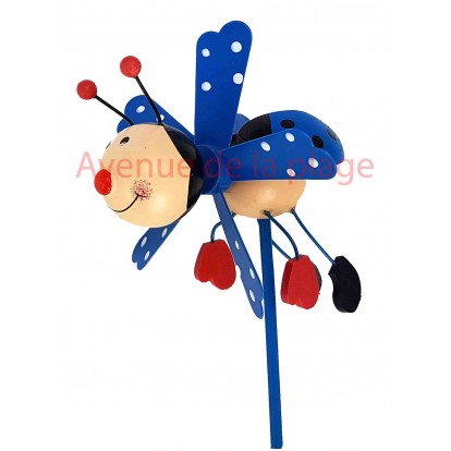 Moulin à vent coccinelle bleue en bois 11 cm