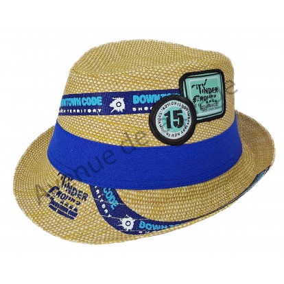 Chapeau borsalino stylisé bleu pour enfant.