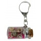 Porte clefs bouteille avec sable rose et coquillages