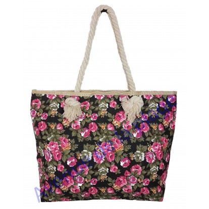 Sac de plage motif floral : la rose