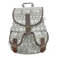 Sac à dos femme motif éléphant et fleur gris