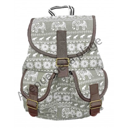 Sac à dos femme motif éléphant et fleur gris