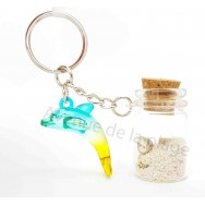 Porte clés bouteille de sable et dauphin