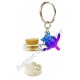 Porte clés bouteille de sable et tortue de mer bleue et violette, modèle A.