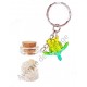Porte clés bouteille de sable et tortue de mer jaune et verte, modèle B.