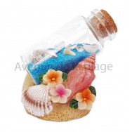 Coquillages sur la plage avec bouteille de sable