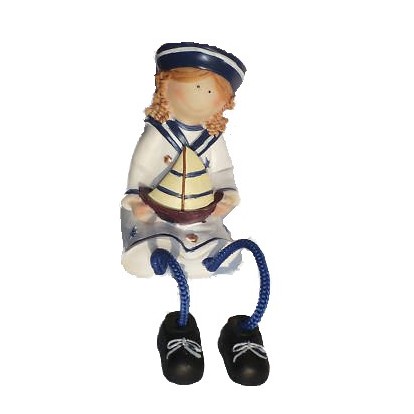 Statuette enfant en habits marins 11 cm : la petite fille avec un bateau