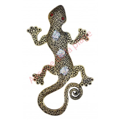 Lézard mural 24 cm en résine style métal, modèle B.