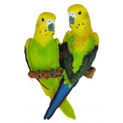 Couple de perruches vertes à accrocher 19 cm