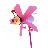 Éolienne déco abeille rose en bois 7.5 cm