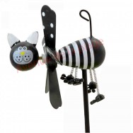 Moulin à vent chat noir et blanc en bois 7.5 cm