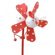 Moulin à vent coq blanc et rouge en bois 7.5 cm
