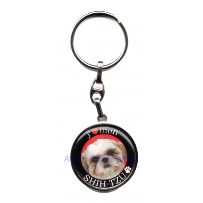 Porte clé rond en métal J'aime mon Shih Tzu
