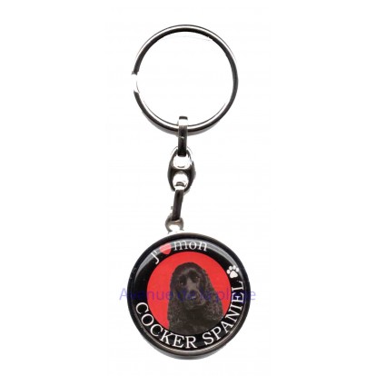 Porte clé rond en métal J'aime mon cocker spaniel