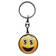 Porte clés métal émoticône dollars