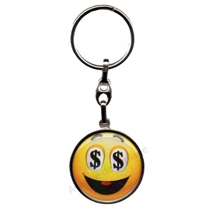 Porte clés métal émoticône dollars