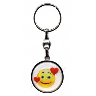 Porte clés métal émoticône coeur