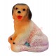 Statuette météo chien assis modèle A, rose par temps de pluie.