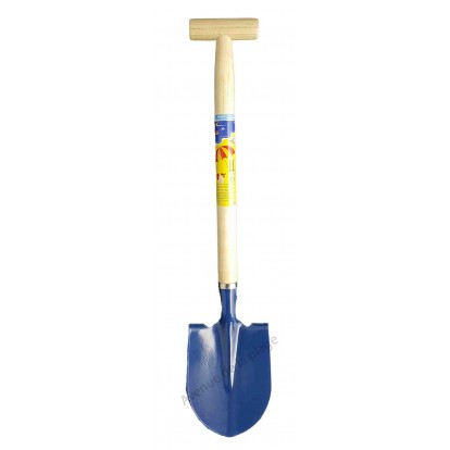 Pelle de plage en fer et manche bois 68 cm bleue.