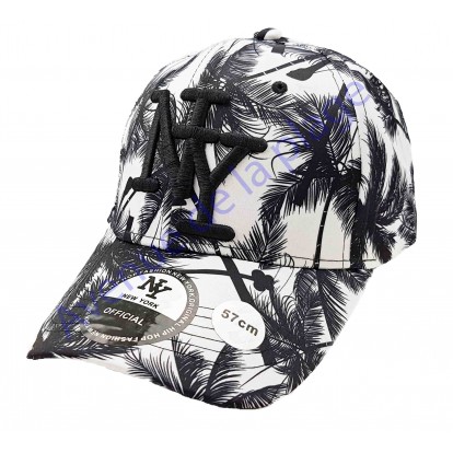 Casquette NY snapback palmiers visière arrondie, modèle B noir et blanc.