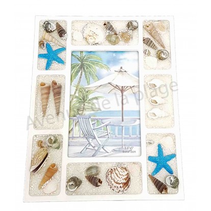 Cadre photo coquillages et sable blanc A
