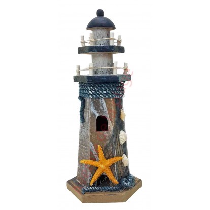 Phare marin en bois vieilli 26 cm étoile de mer.