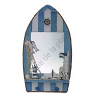 Miroir barque style marin avec mouette, filet, poissons.