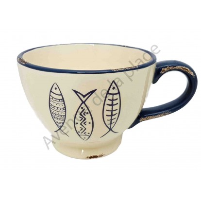 Tasse déjeuner poissons style ancien